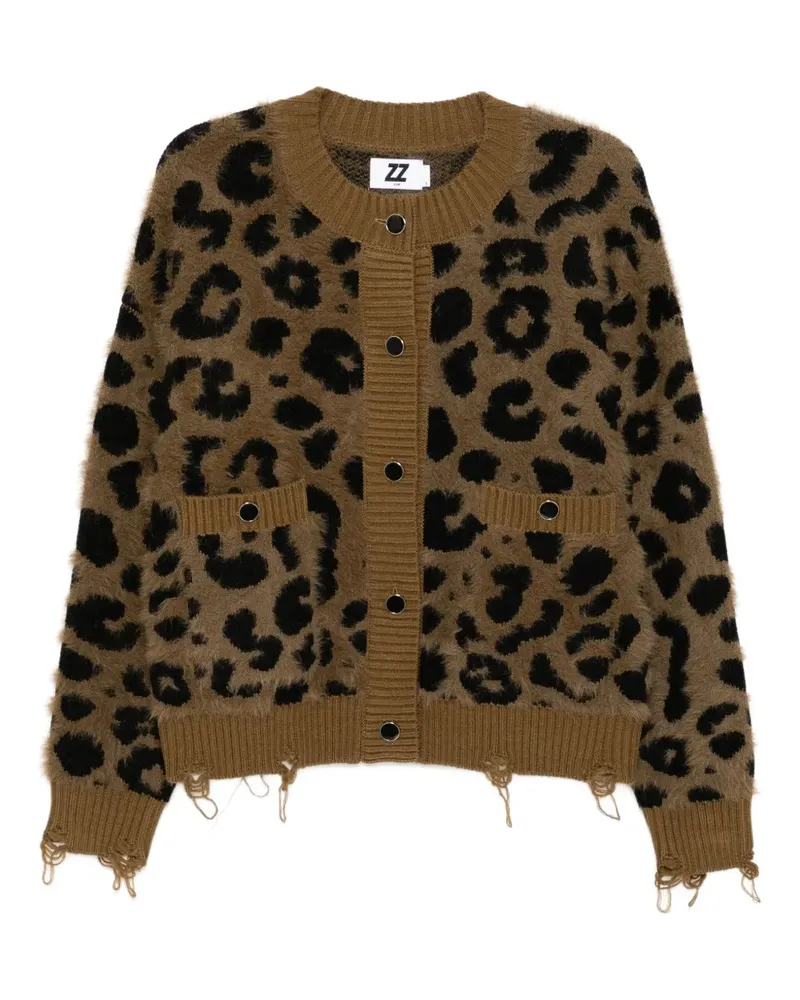 Izzue Distressed-Cardigan mit Leoparden-Intarsie - Braun Braun