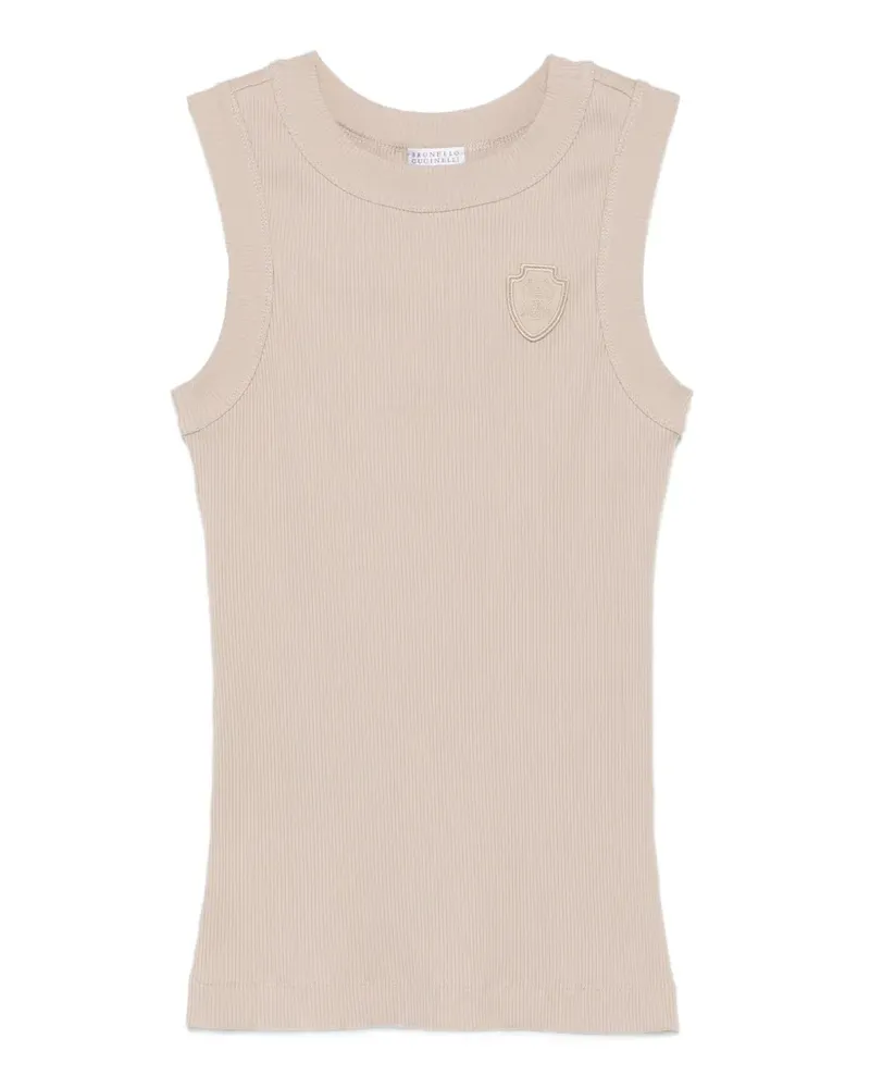 Brunello Cucinelli ribbed-knit logo-patch top - Nude Nude