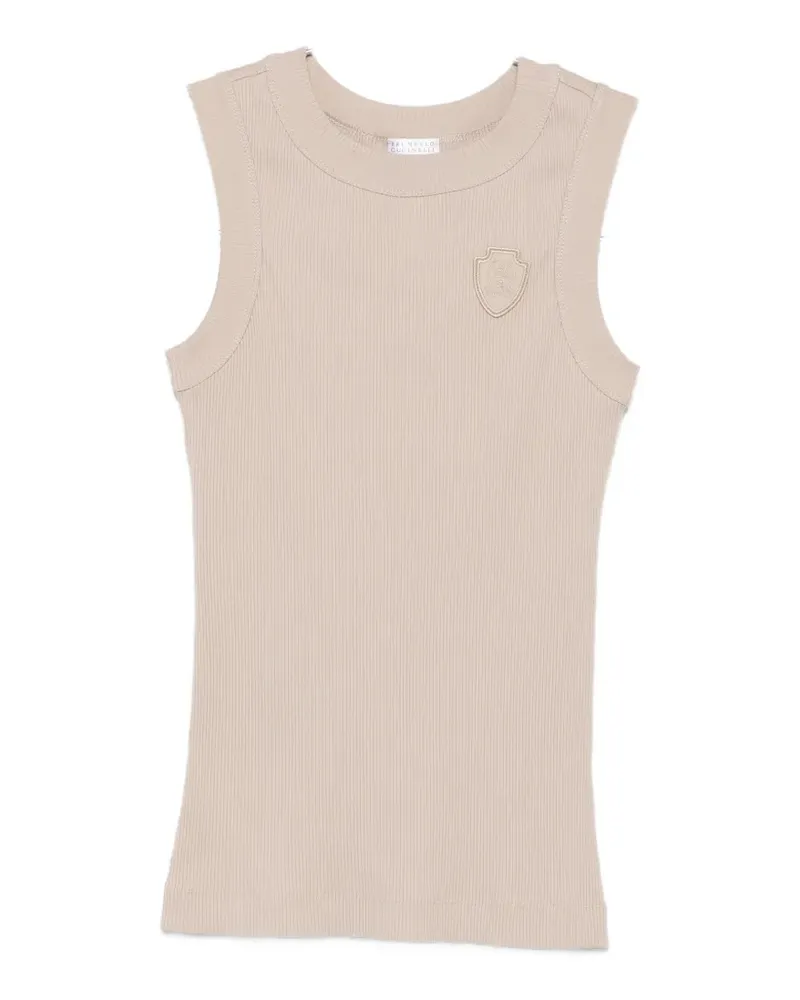 Brunello Cucinelli ribbed-knit logo-patch top - Nude Nude
