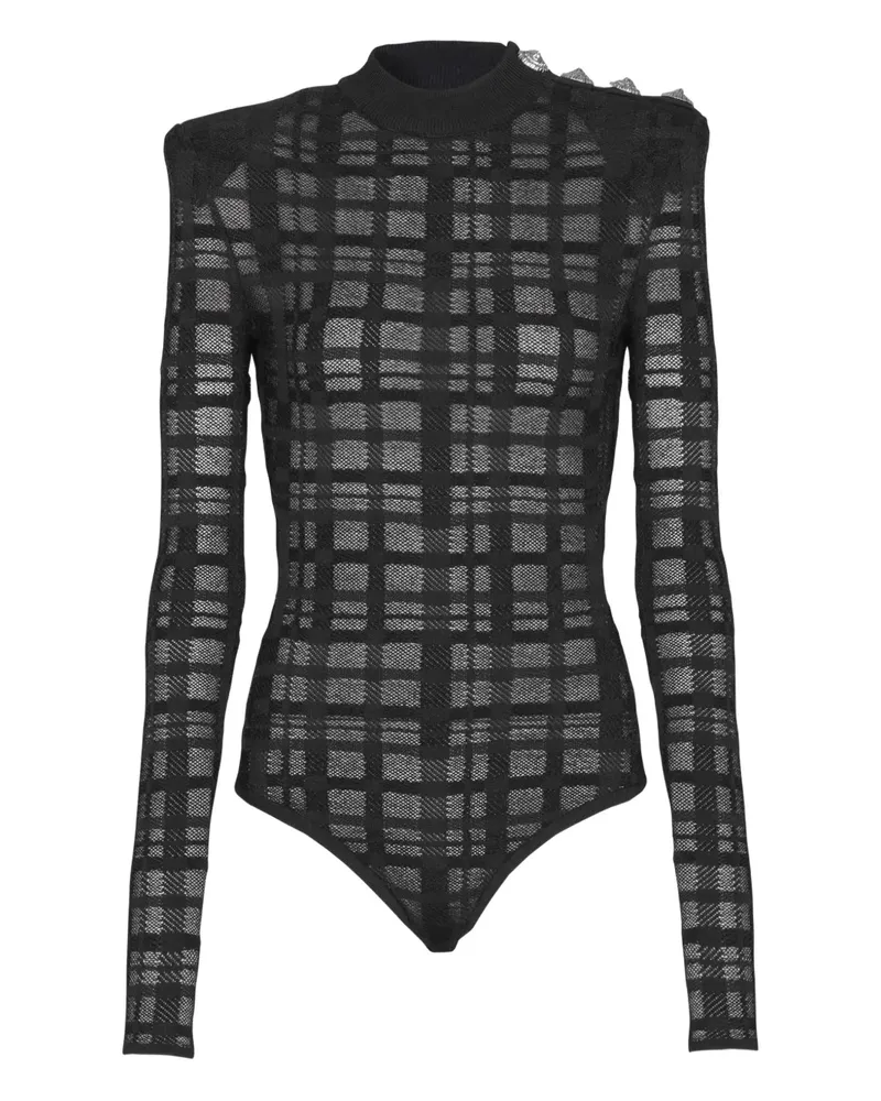 Balmain Karierter Body mit Knöpfen - Schwarz Schwarz