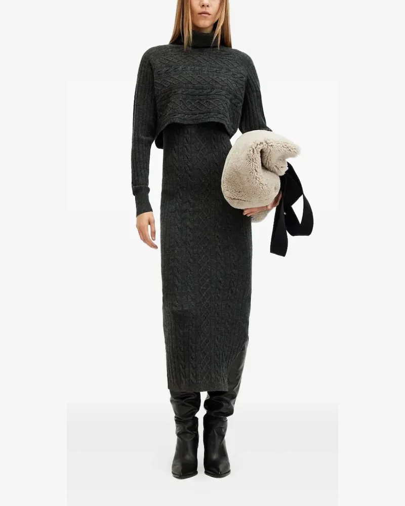 AllSaints Muriel Midikleid mit Zopfmuster - Schwarz Schwarz