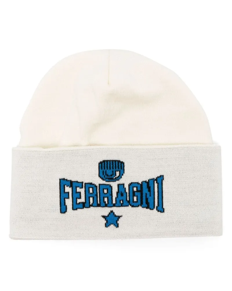 Chiara Ferragni Intarsien-Mütze mit Logo - Weiß Weiß