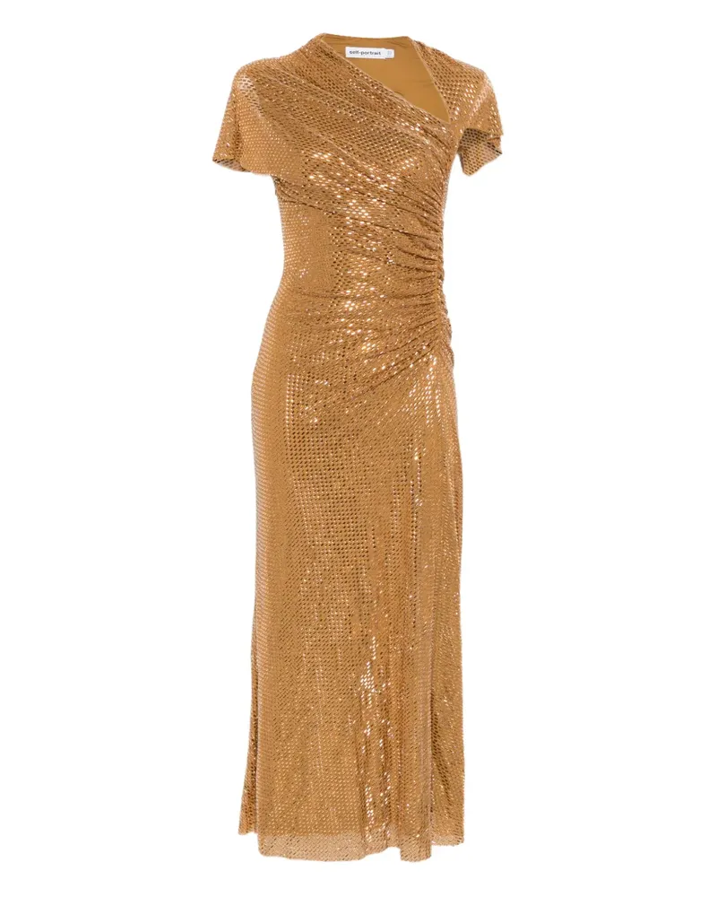 Self-Portrait Midikleid mit Strassverzierung - Gold Gold