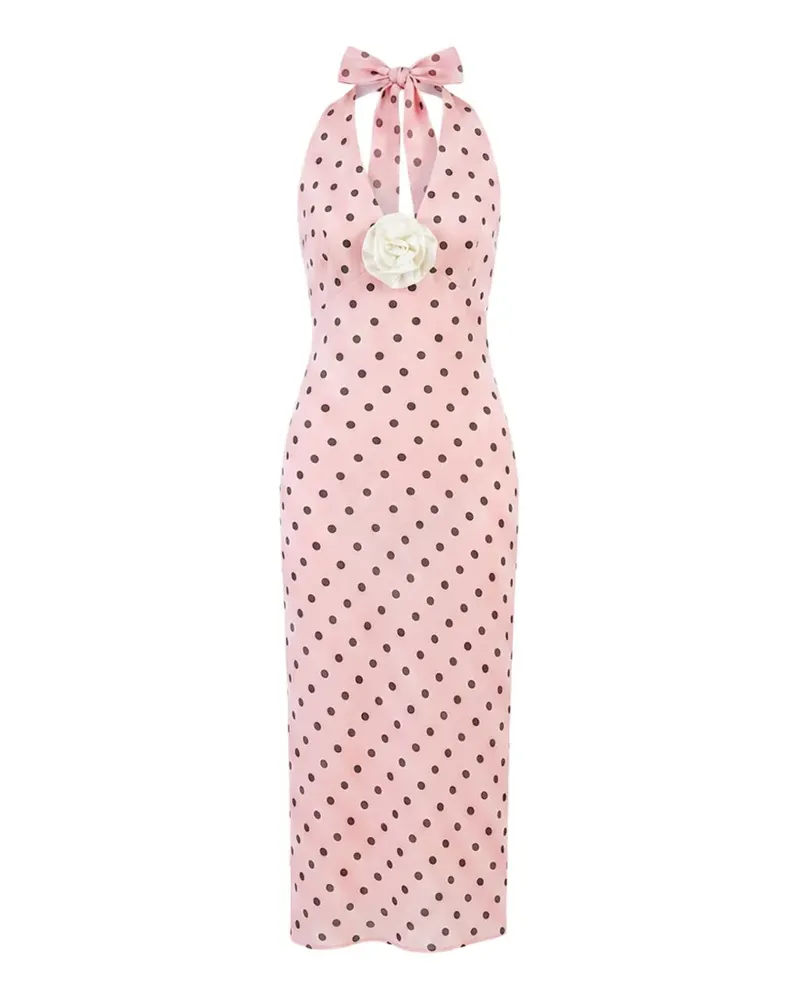 SLEEPER Jardin Neckholder-Midikleid mit Polka Dots - Rosa Rosa