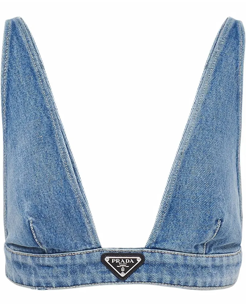 Prada Jeans-Bralette mit Triangel-Logo Blau