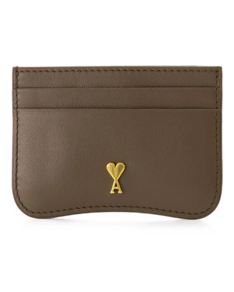 AMI Paris brown Paris Paris zipped cowhide leather card holder - Braun Braun