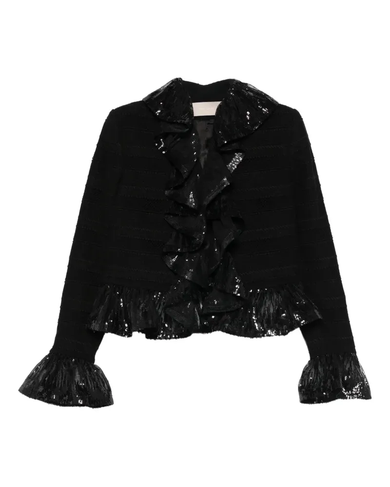 Elie Saab Gerüschte Jacke mit Pailletten - Schwarz Schwarz