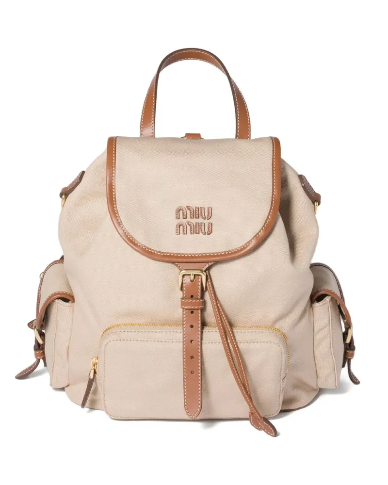 Miu Miu Canvas-Rucksack mit Klappentasche - Nude Nude