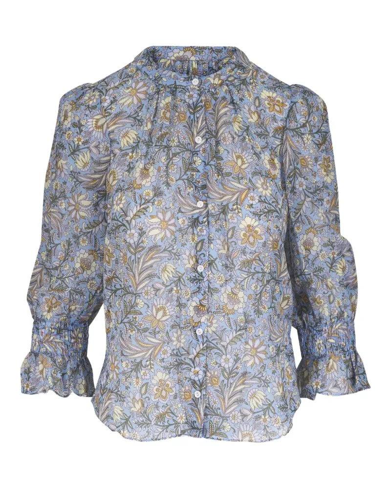 Veronica Beard floral-print smocked-cuff blouse - Blau Blau