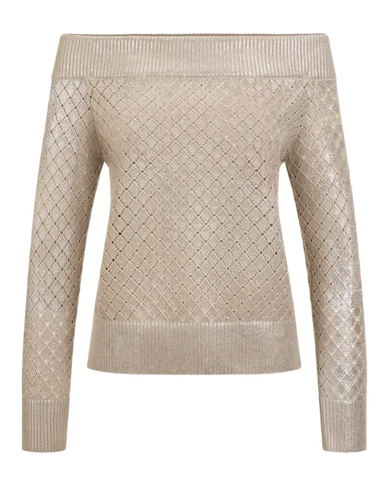 Oscar de la Renta Schulterfreier Pullover mit Silberfolie - Nude Nude