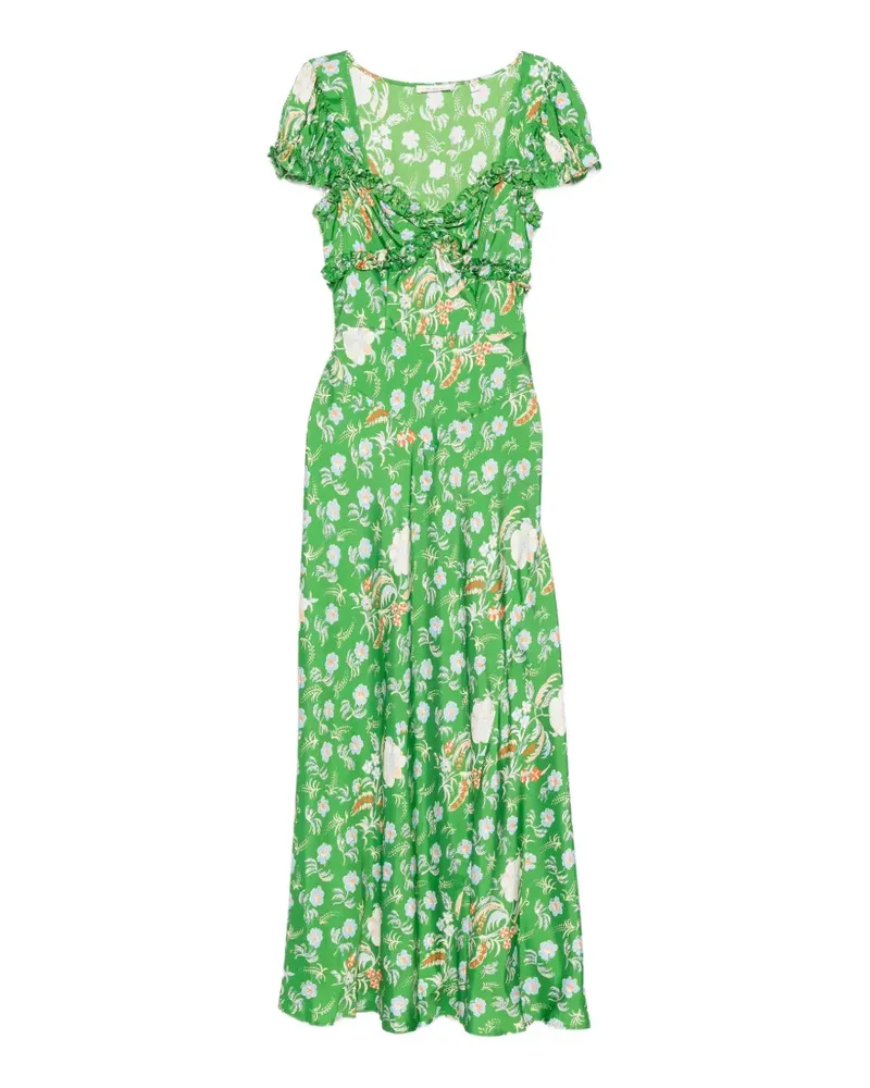 DÔEN Gerüschtes Valerine Maxikleid aus Seide mit Blumenprint - Grün Grün