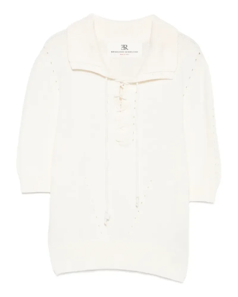 Ermanno Scervino lace-up perforated T-shirt - Weiß Weiß