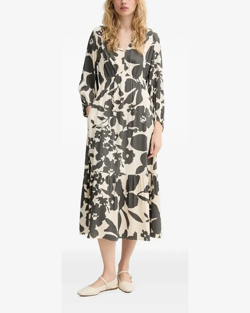 Marc O'Polo Gestuftes Midikleid mit Blumenprint - Nude Nude