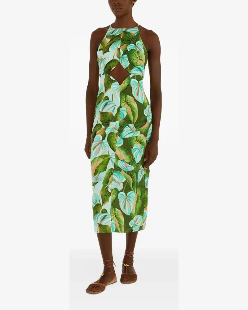 FARM Rio Midikleid mit Blumenprint - Grün Grün