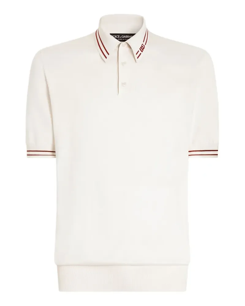 Dolce & Gabbana polo shirt in smooth silk with DG intarsia - Weiß Weiß