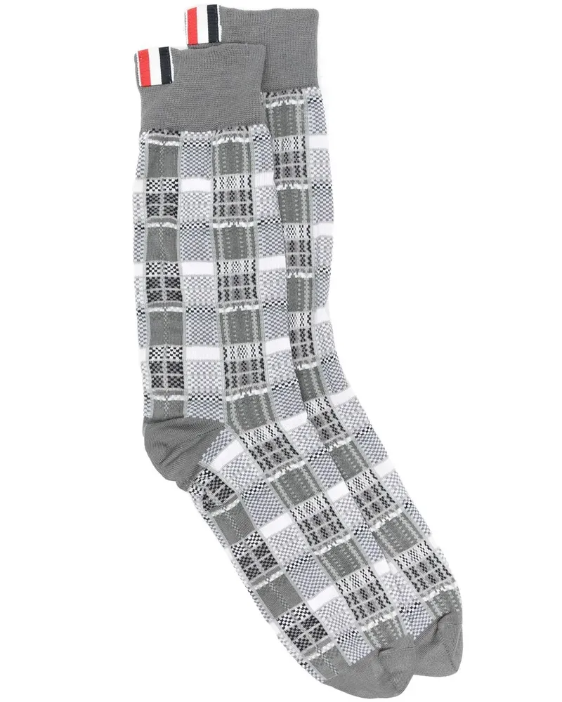 Thom Browne Karierte Socken mit Logo-Patch - Grau Grau