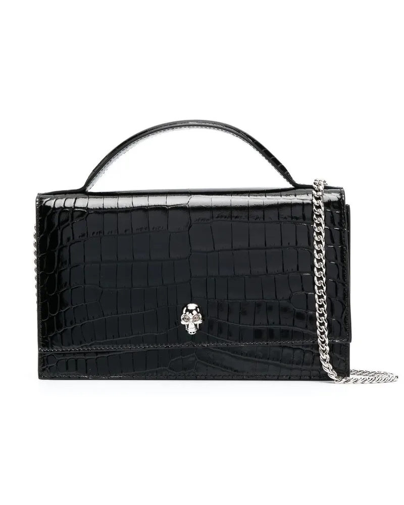 Alexander McQueen Schultertasche mit Kroko-Optik - Schwarz Schwarz