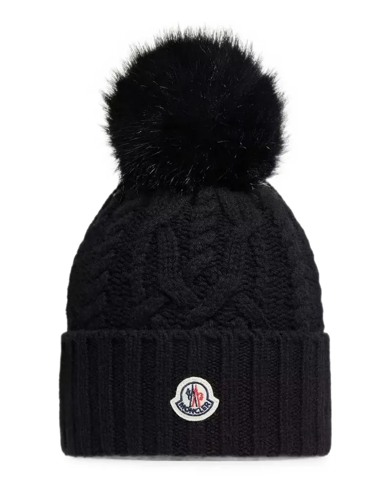Moncler cable-knit pompom beanie hat - Schwarz Schwarz