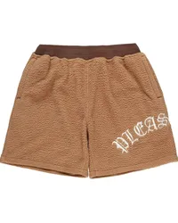 PLEASURES Fleece-Shorts mit Logo-Stickerei Braun