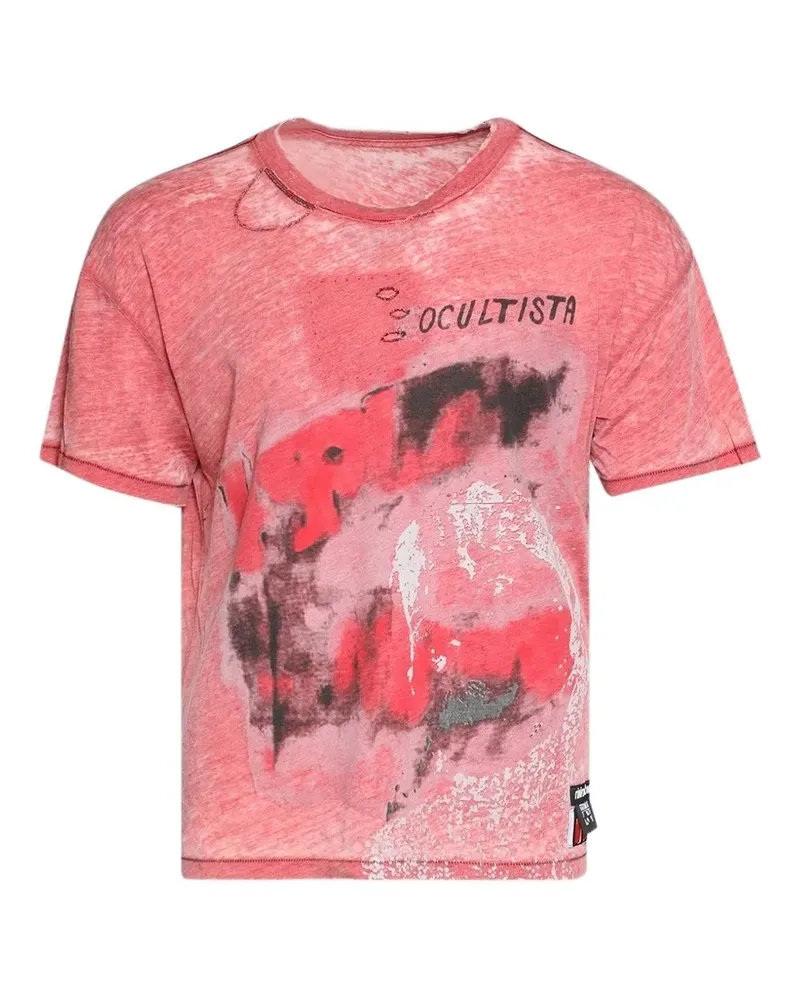 RRR123 Distressed-T-Shirt mit Burnout-Effekt - Rosa Rosa