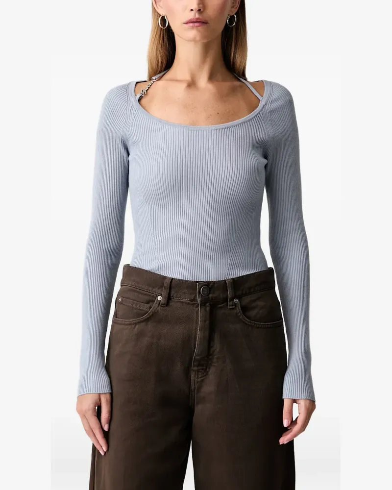 Guess Gerippter Pullover mit Logo-Schild - Grau Grau