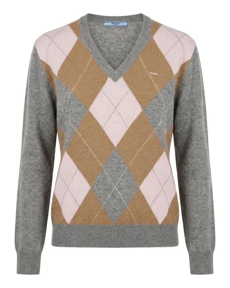 Prada argyle-pattern V-neck sweater - Grau Grau