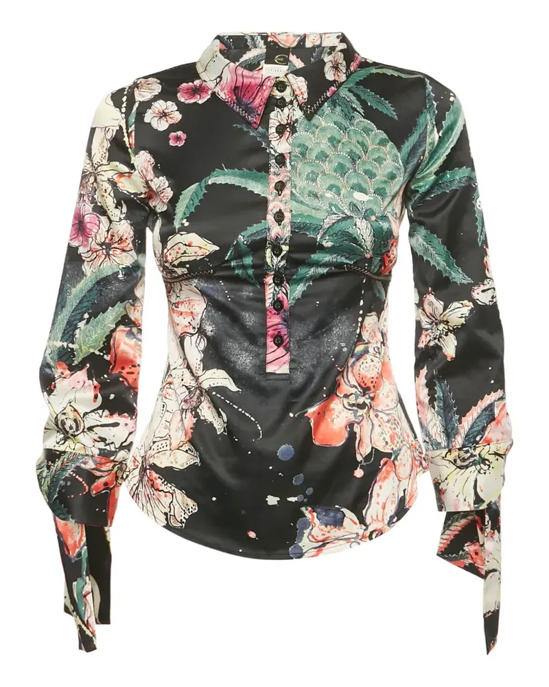 Just Cavalli Satinhemd mit Blumen-Print - Schwarz Schwarz