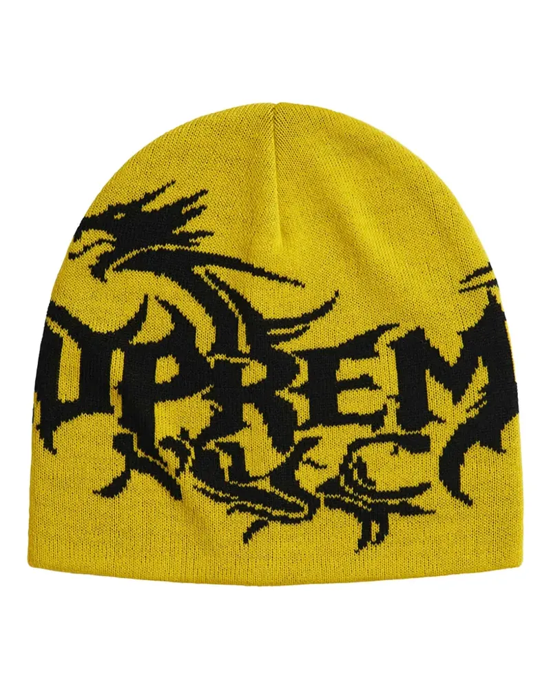 Supreme Being Beanie mit Drachen-Intarsie - Gelb Gelb