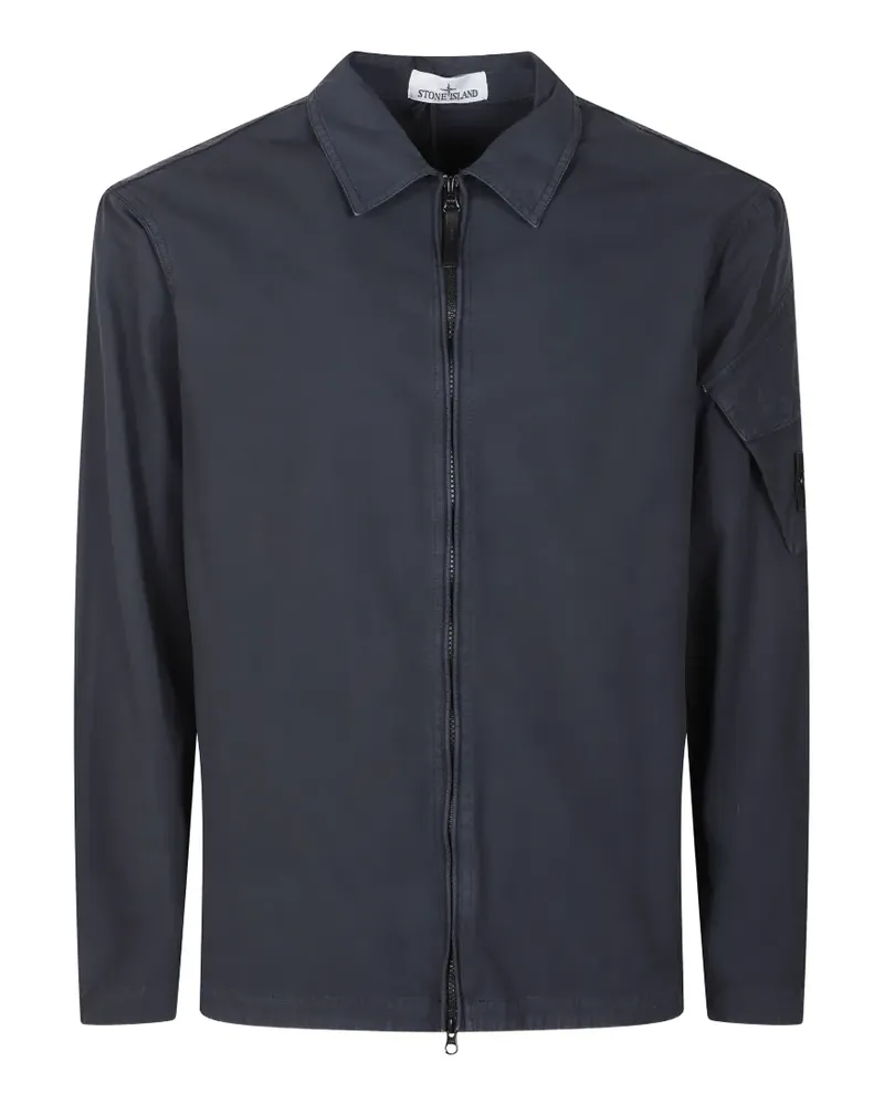 Stone Island logo-patch zip-up shirt - Blau Blau