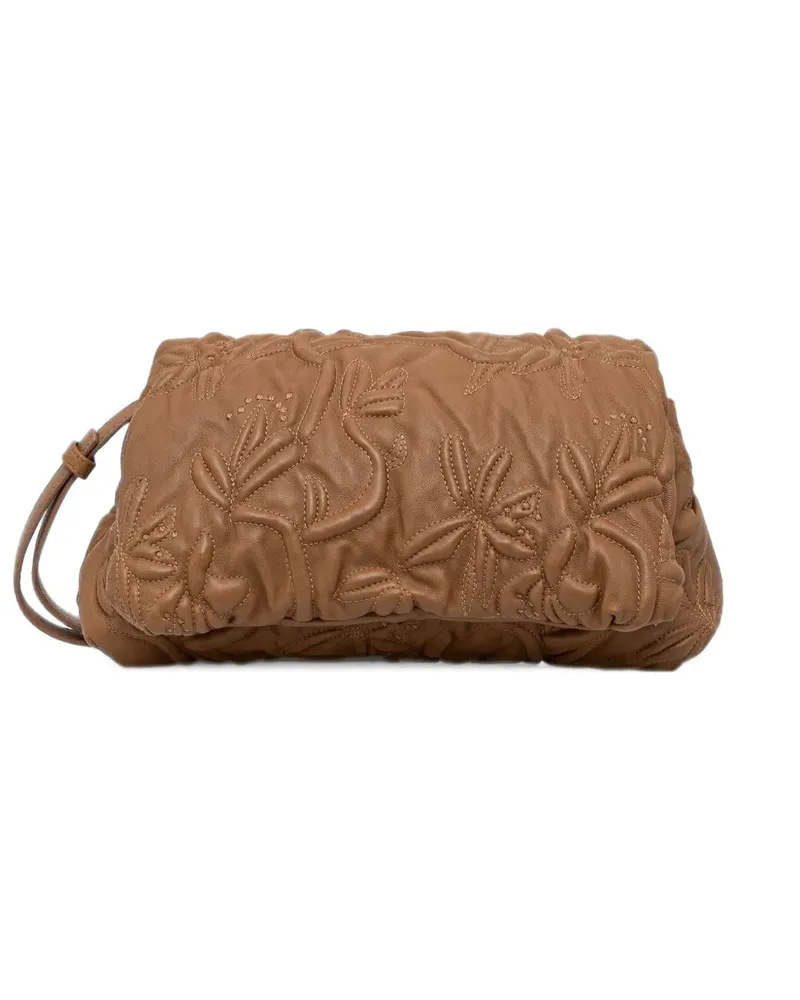 MUNTHE Foluke Clutch mit Blumensteppung - Braun Braun