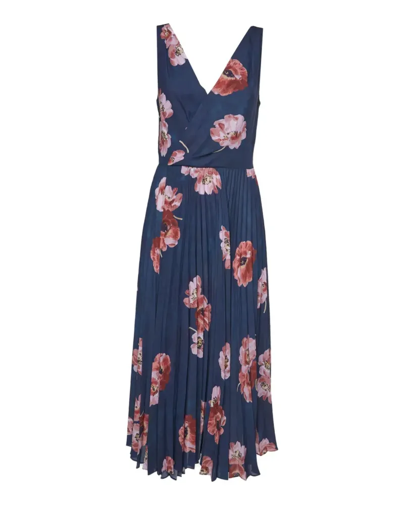 Vince poppy-print pleated midi dress - Blau Blau