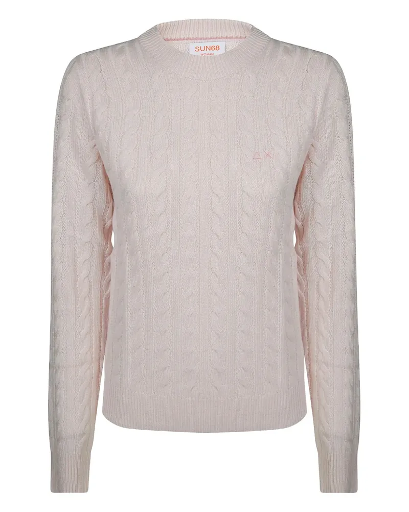 Sun68 Pullover mit Zopfmuster - Rosa Rosa