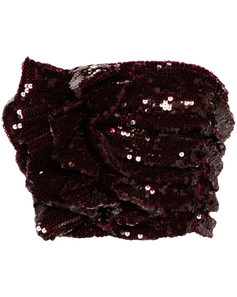 ROTATE Birger Christensen Gerafftes Cropped-Top mit Pailletten Rot