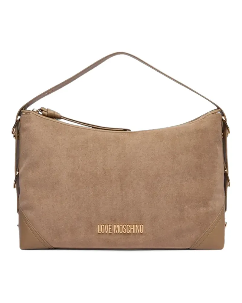 Moschino Schultertasche in Panel-Design mit Logoplakette - Nude Nude