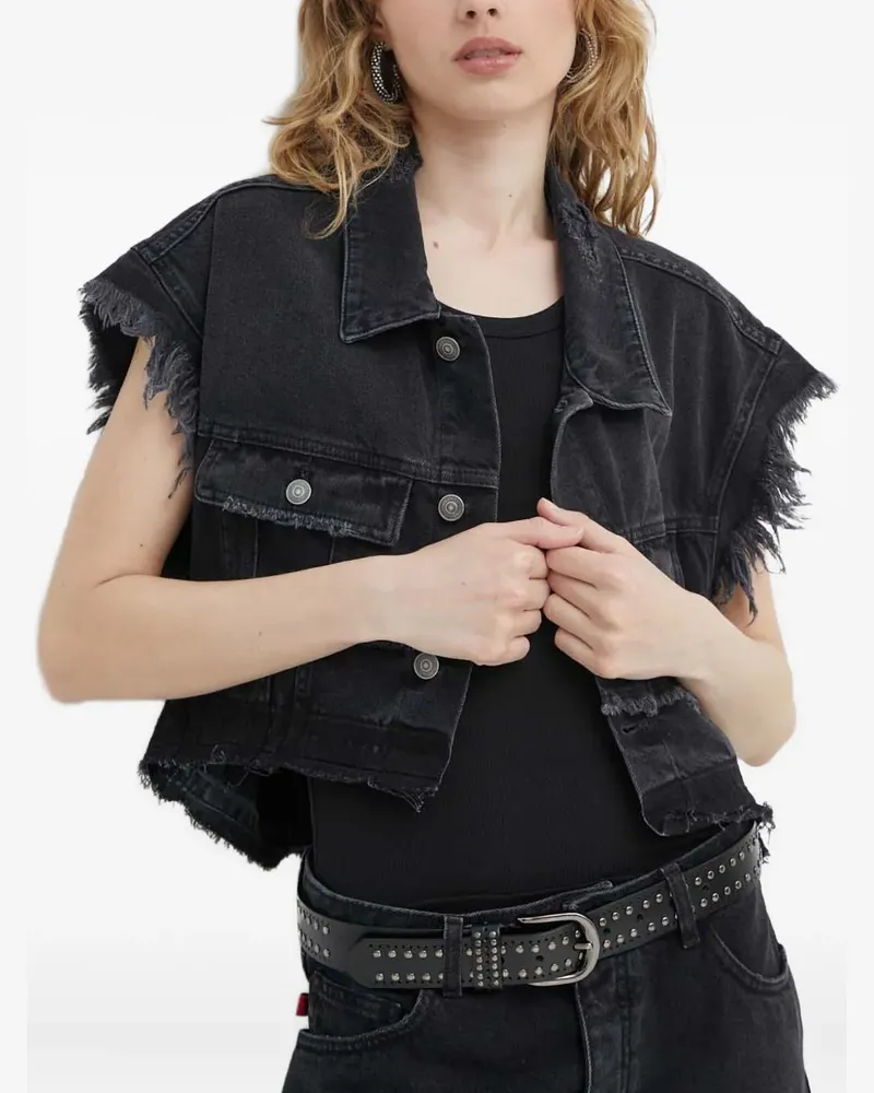 Aniye By Ausgefranste Jeansjacke - Schwarz Schwarz