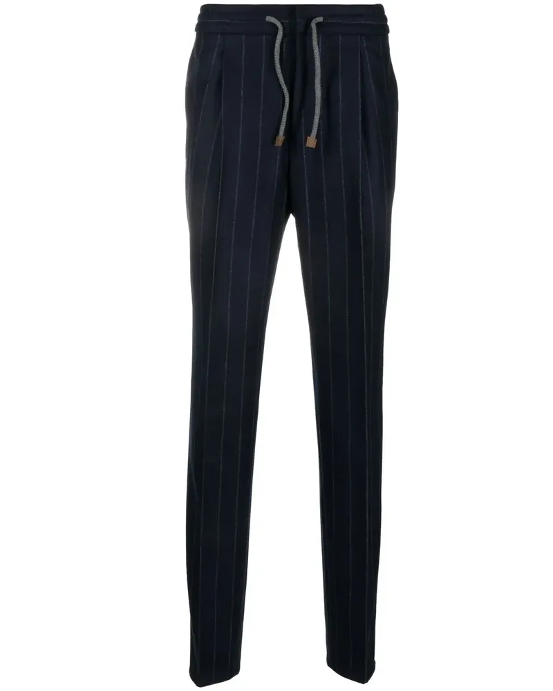 Brunello Cucinelli Nadelstreifenhose mit Kordelzug - Blau Blau