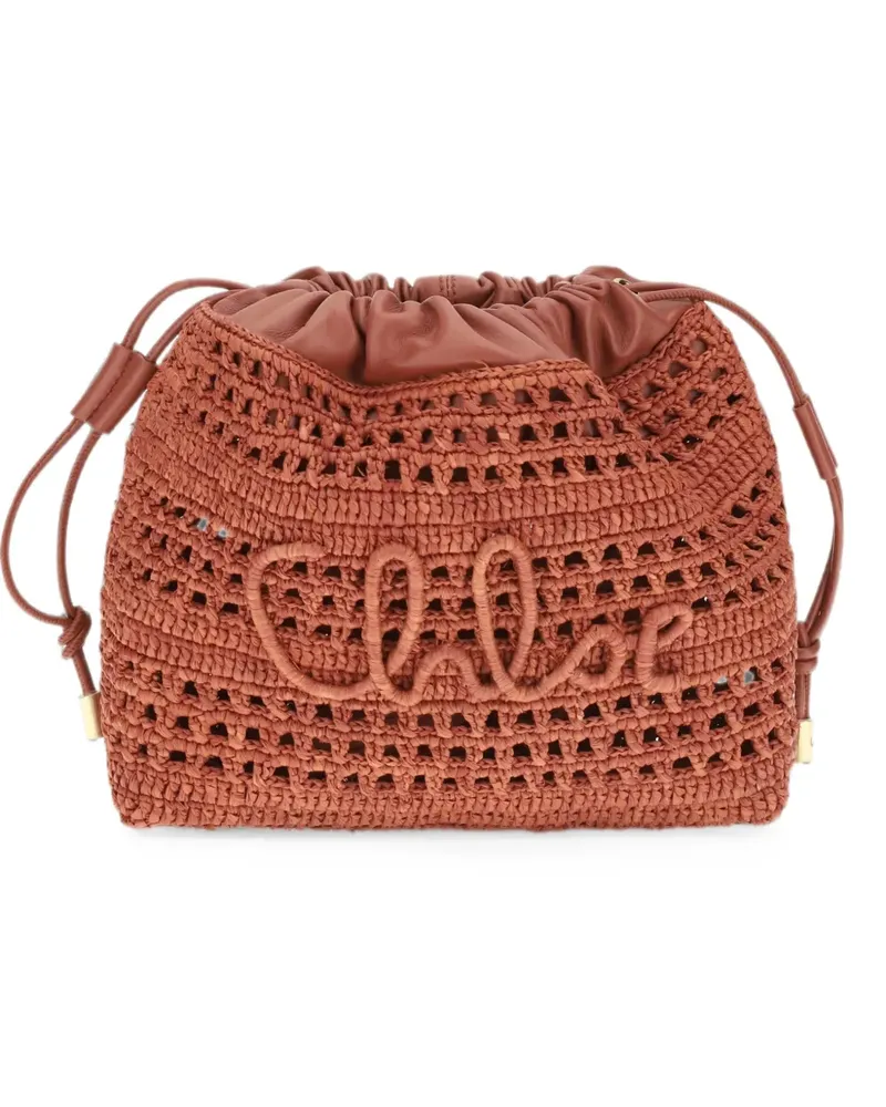 Chloé logo-embroidered raffia shoulder bag - Braun Braun