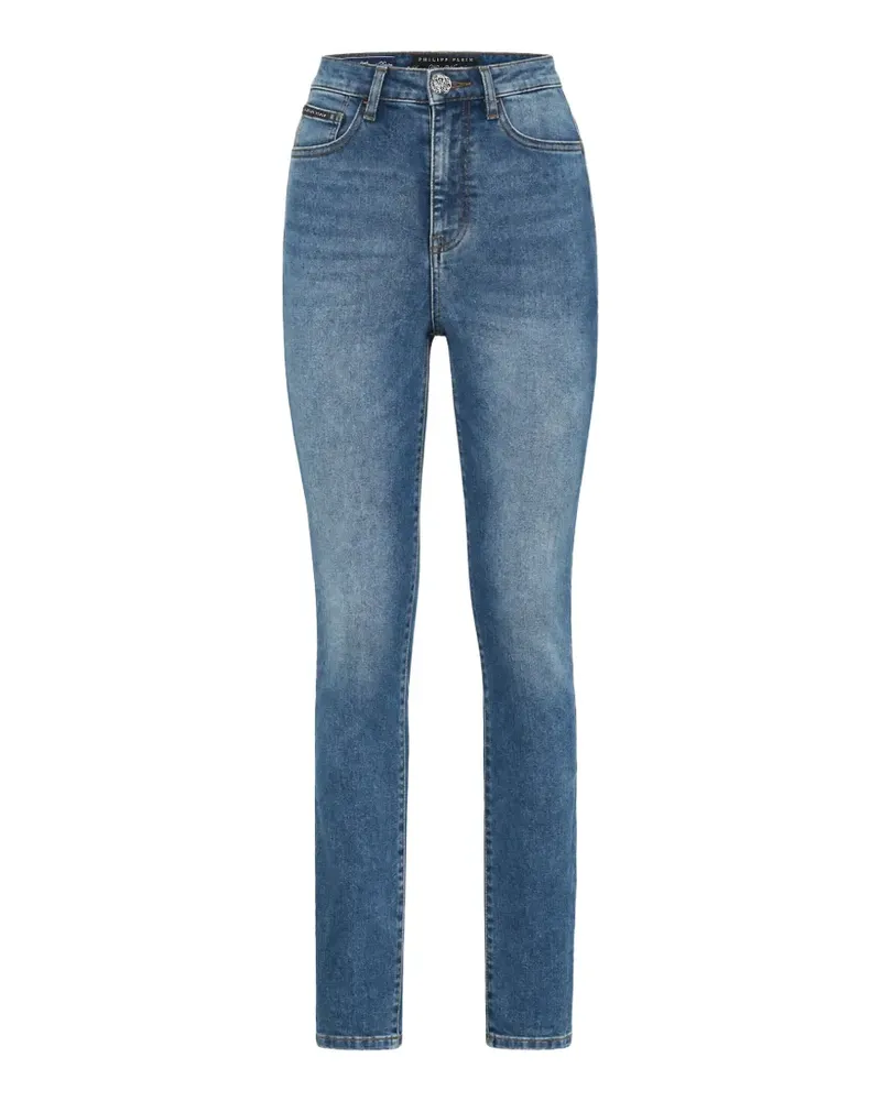 Philipp Plein high-waisted logo-patch jeans - Blau Blau