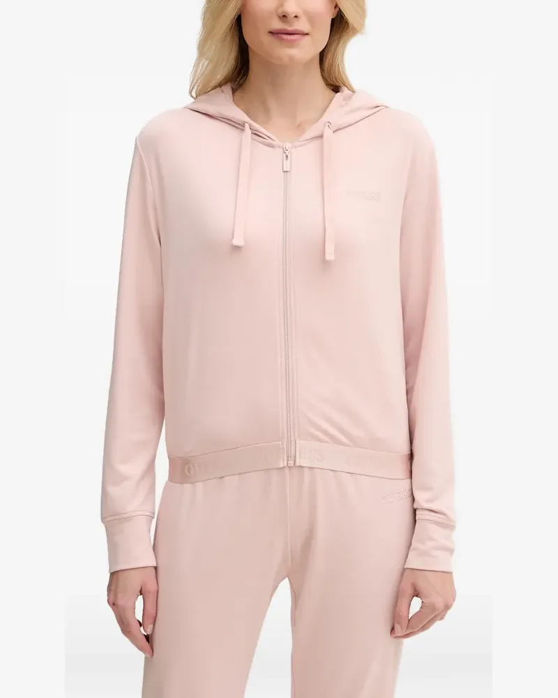 Guess logo-embroidered zip-up hoodie - Rosa Rosa