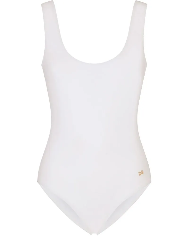Dolce & Gabbana Badeanzug mit Logo-Schild - Weiß Weiß