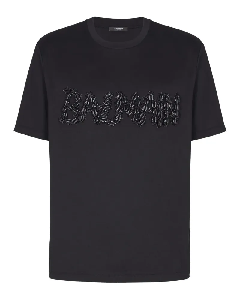 Balmain T-Shirt mit Perlen-Logo - Schwarz Schwarz