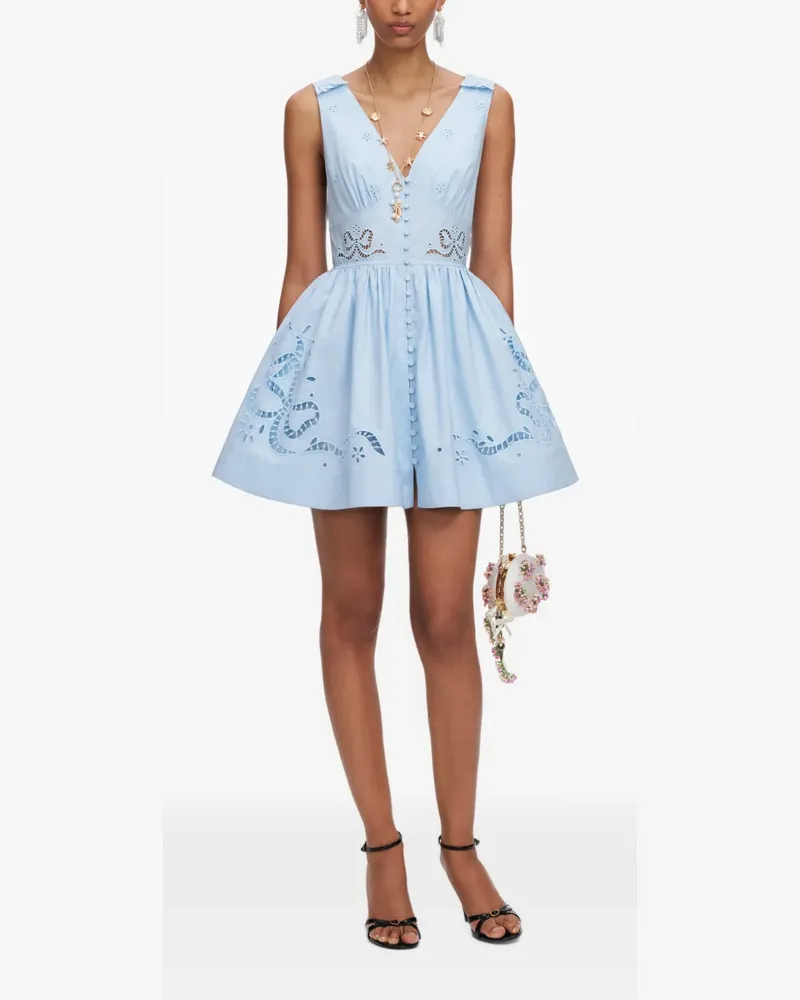 Self-Portrait Kleid mit Lochstickerei - Blau Blau