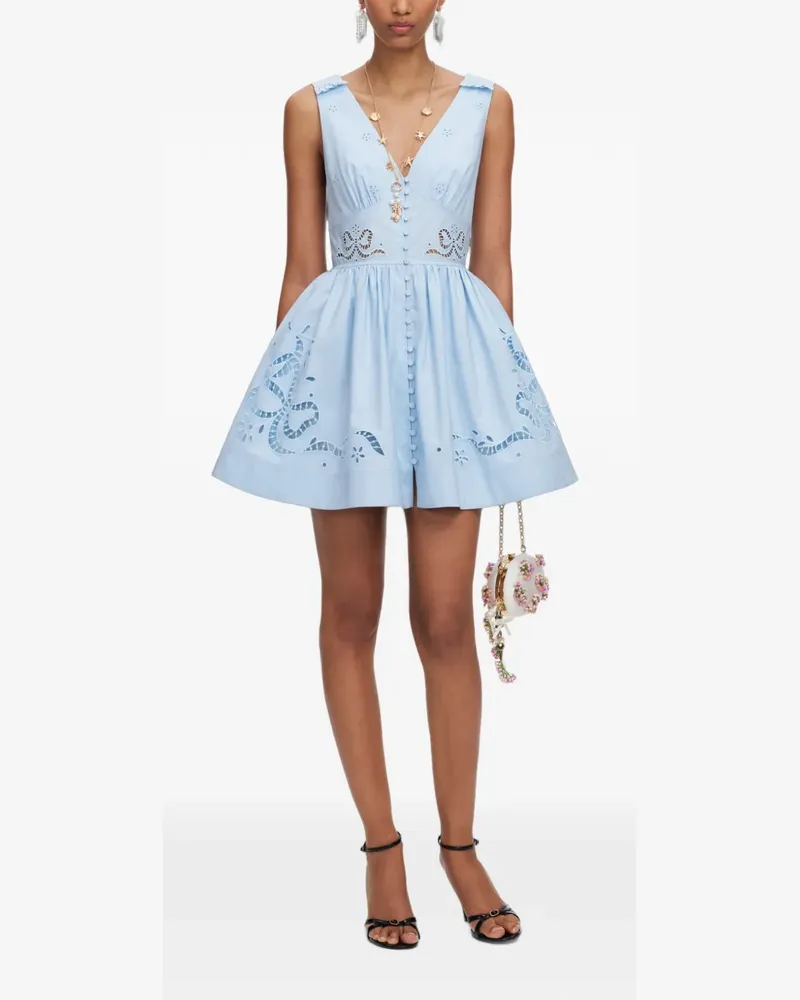 Self-Portrait Kleid mit Lochstickerei - Blau Blau