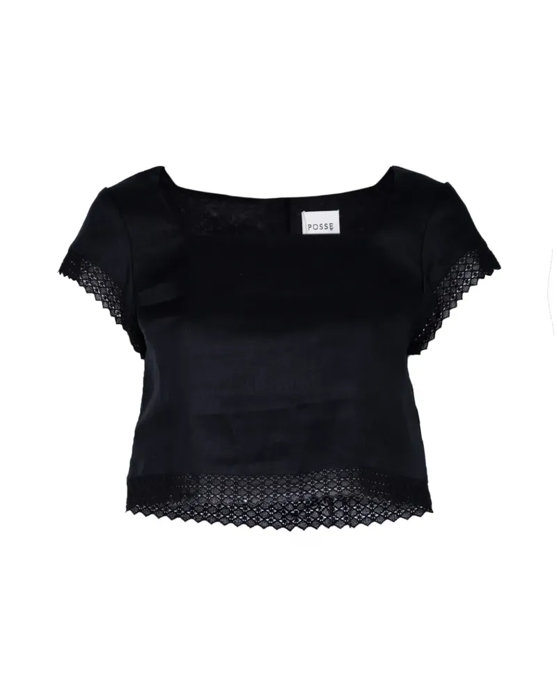 Posse Alfie Cropped-Top mit Spitzenbesatz - Schwarz Schwarz