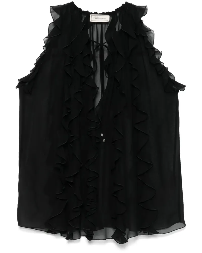 Blumarine Gerüschte Bluse im Mustermix - Schwarz Schwarz