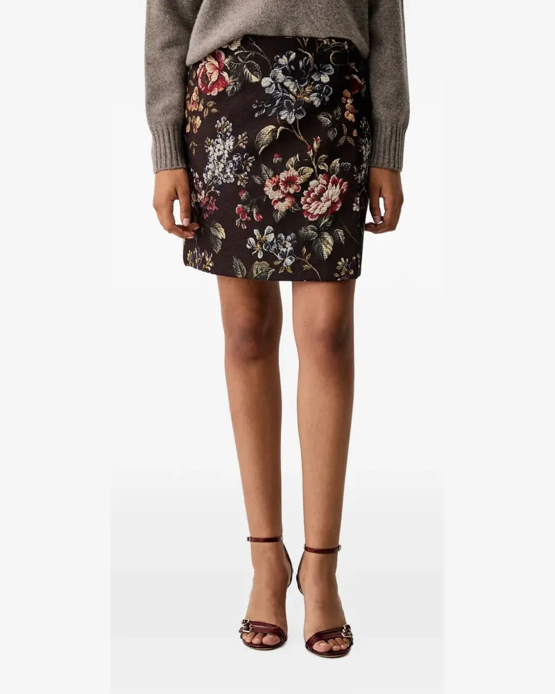 Luisa Spagnoli Gerader Flacone Minirock mit Tapisserie-Blumenmuster - Braun Braun