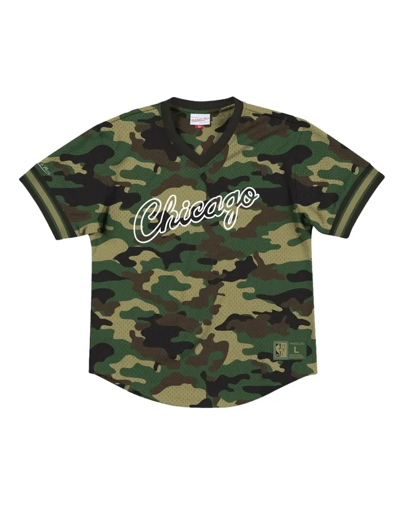 Mitchell & Ness Camo T-Shirt mit V-Ausschnitt - Grün Grün