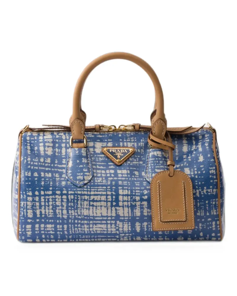 Prada Kleine Tasche aus Leinengemisch mit Lederhenkel - Blau Blau