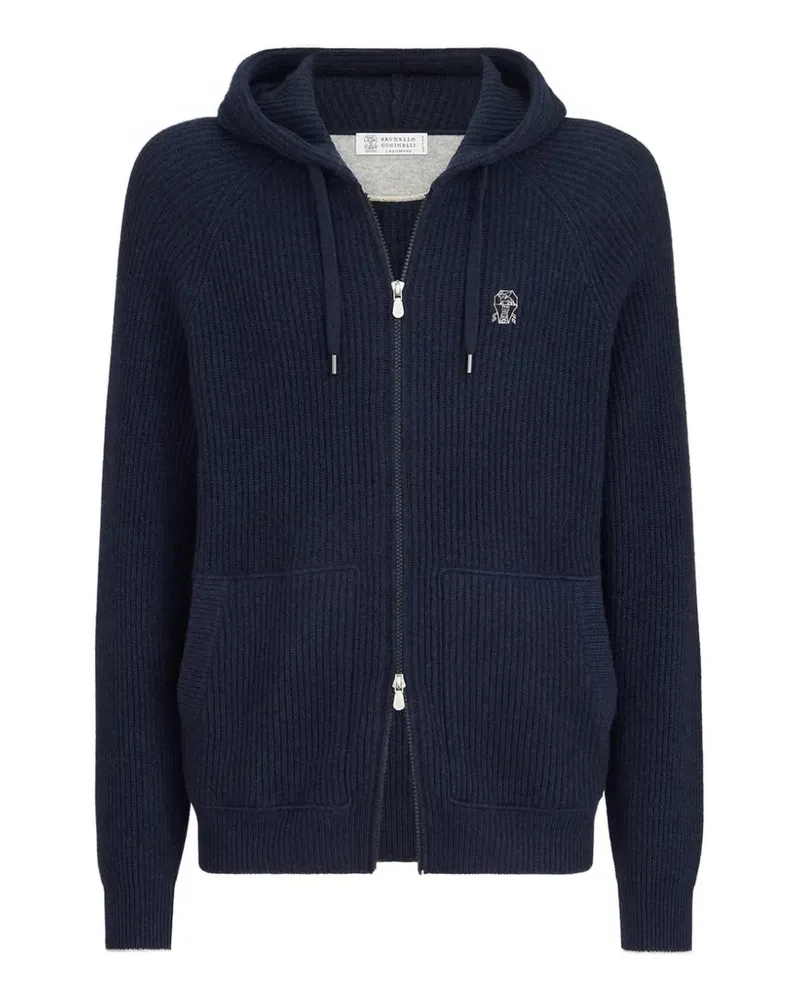 Brunello Cucinelli Kapuzenjacke aus geripptem Strick - Blau Blau