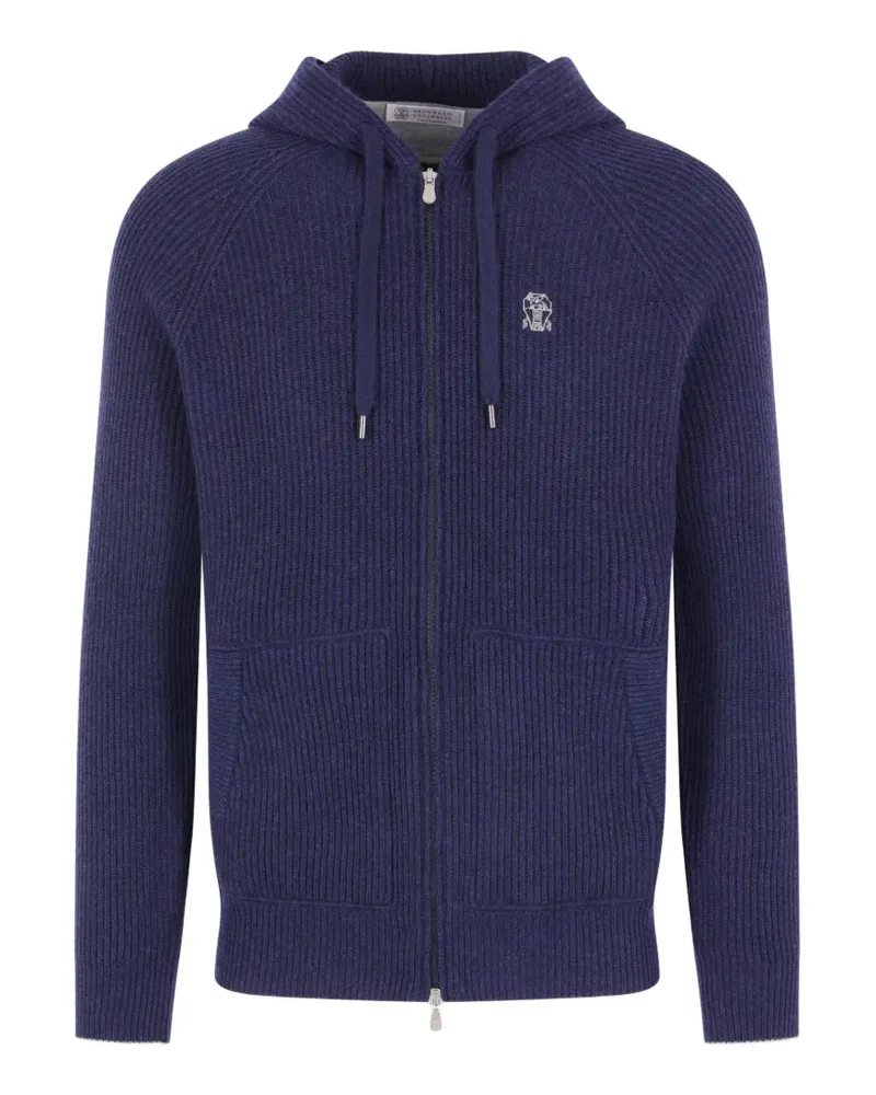 Brunello Cucinelli Kapuzenjacke aus geripptem Strick - Blau Blau